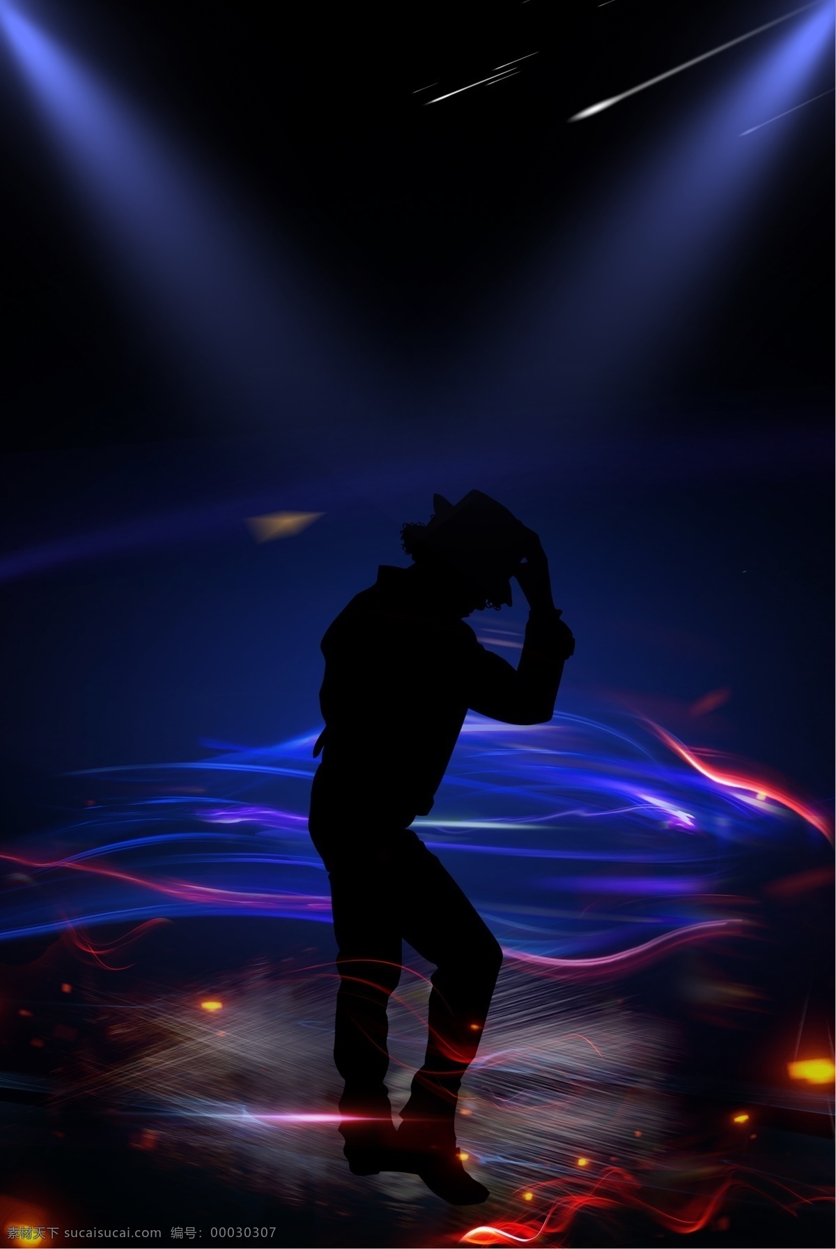 迈克尔 杰克逊 诞辰 海报 形象 质感 人物剪影 经典动作 跳舞 黑色 灯光 光效