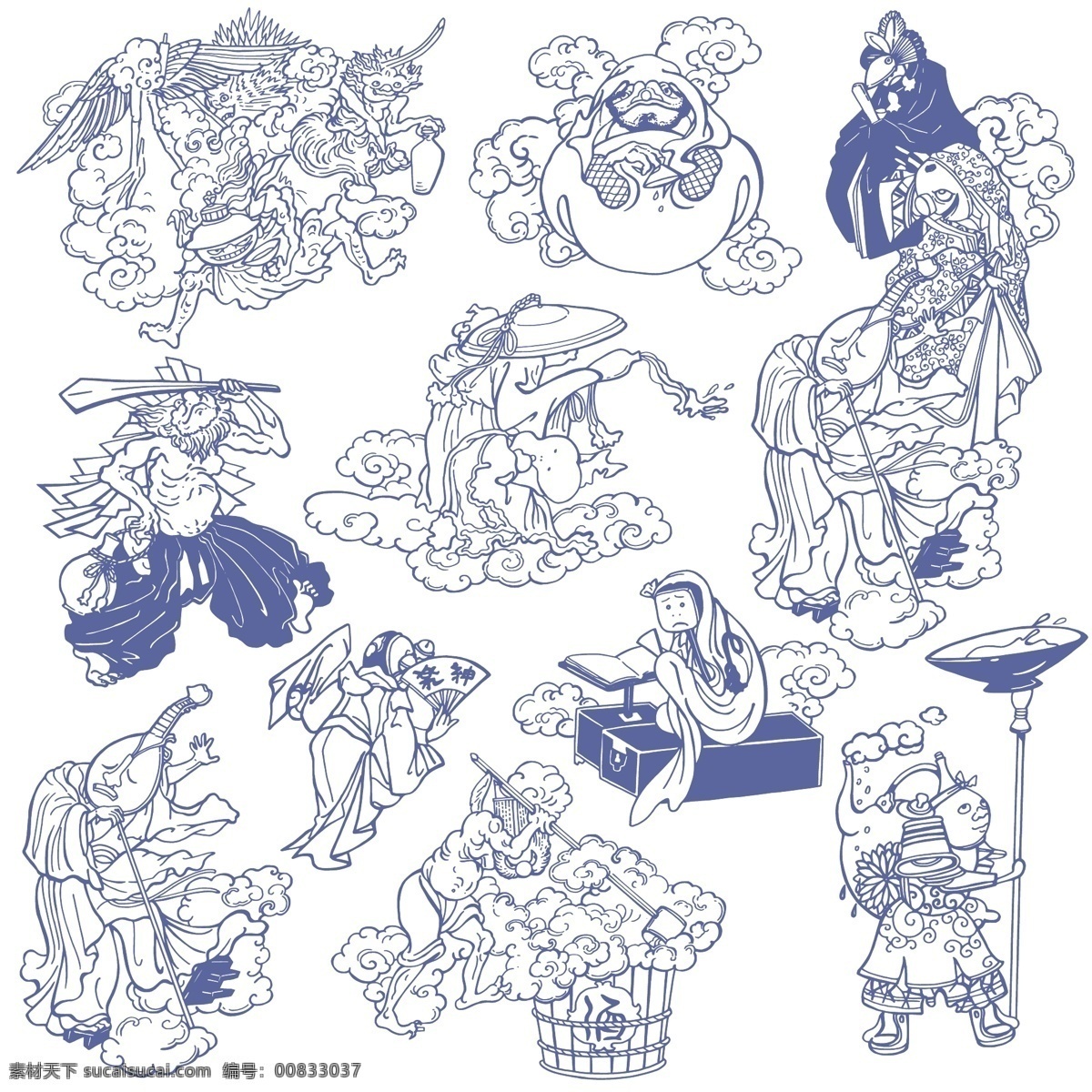 神话 人物 手绘 插画 神话人物 神仙 门神 鬼怪 矢量 高清图片