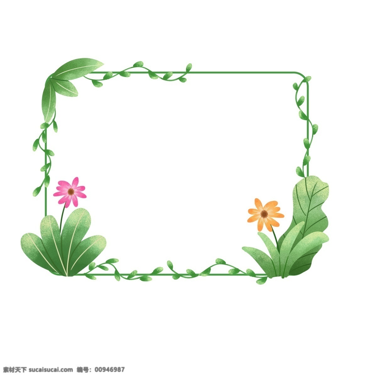 手绘 春天 绿色 清新 植物 鲜花 绿叶 边框 元素 手绘鲜花 手绘植物 手绘绿叶 植物元素 鲜花元素 植物边框