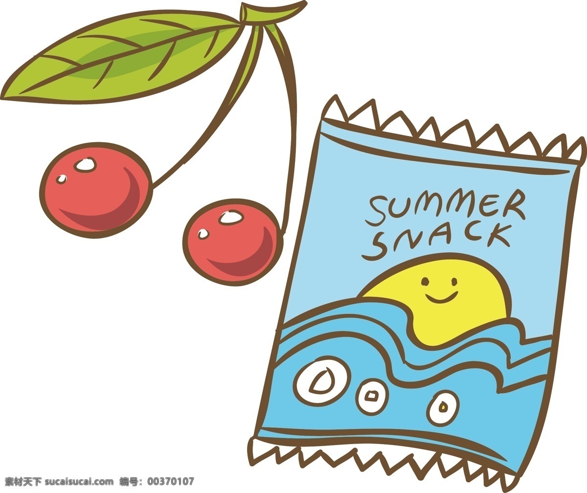 夏日零食插画 零食 樱桃 水果 食物 夏季食物