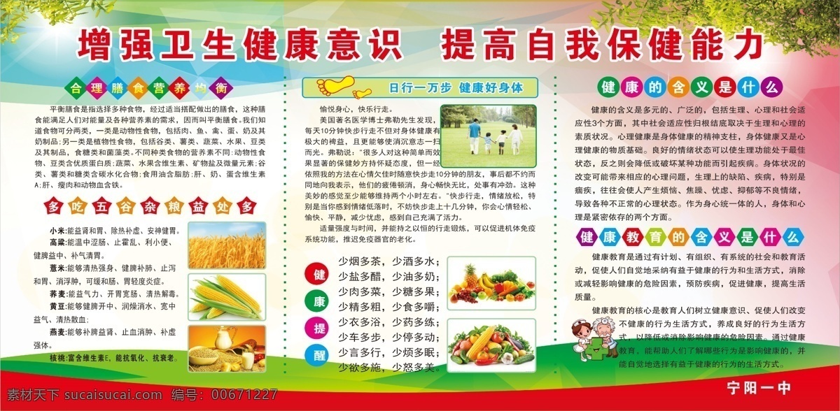 增强 卫生健康 意识 教育宣传栏 五谷 膳食 健康 一万步 健康教育 玉米 卫生 保健 生活 展板 展板模板