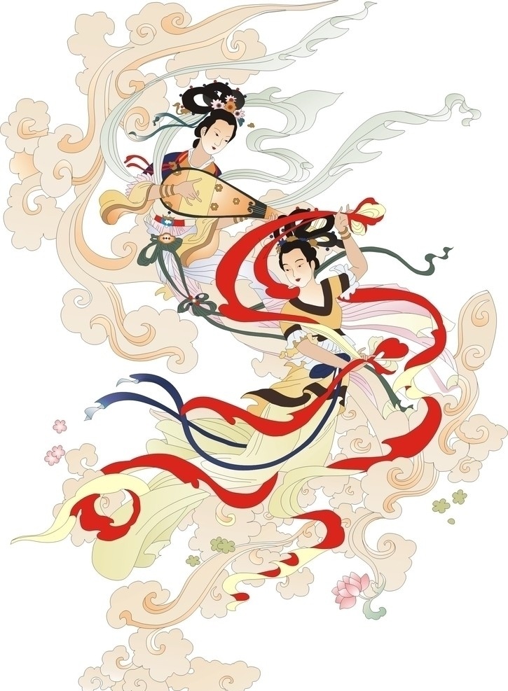 飛天 仙女 婦女女性 矢量人物 矢量
