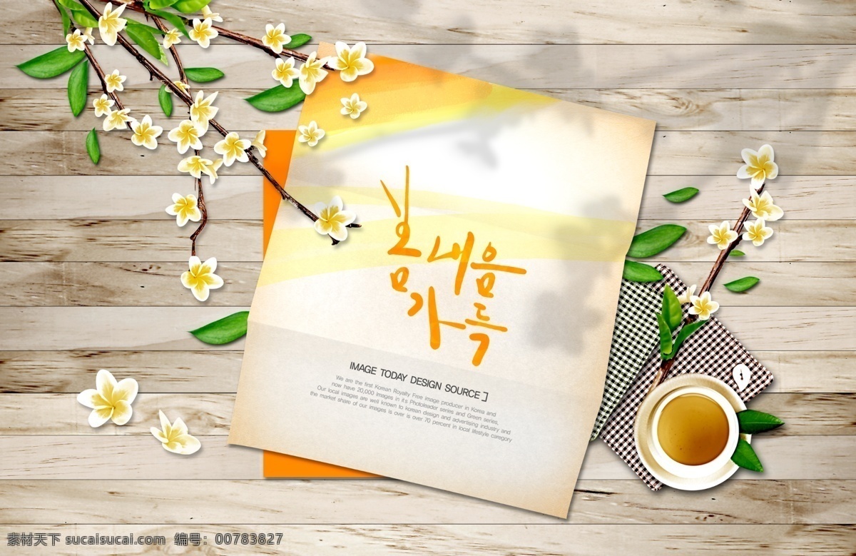 韩国 风格 花卉 茶水 韩国风格 插画 桌子 清新风格