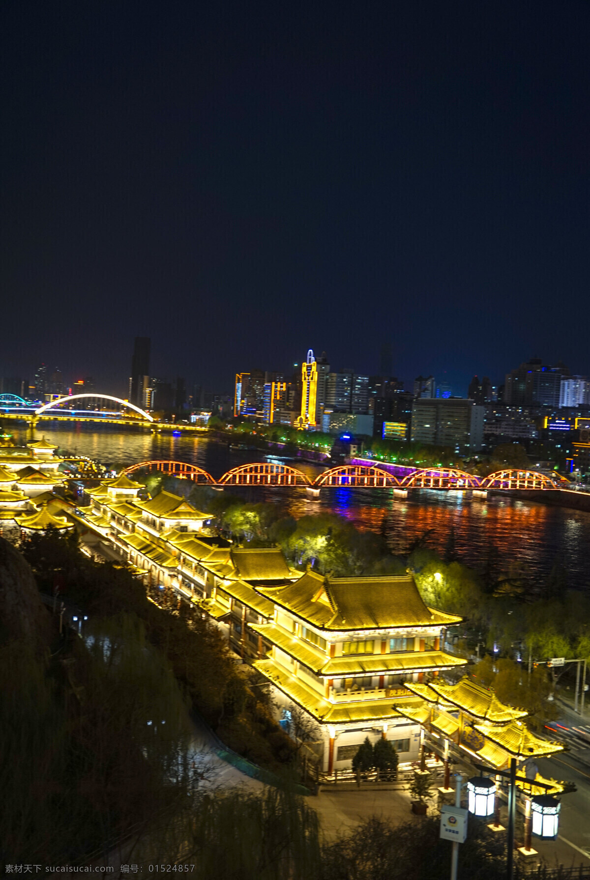 蘭州中山橋 中山橋 蘭州 夜景 白塔山 甘肅 自然景觀 建筑景觀