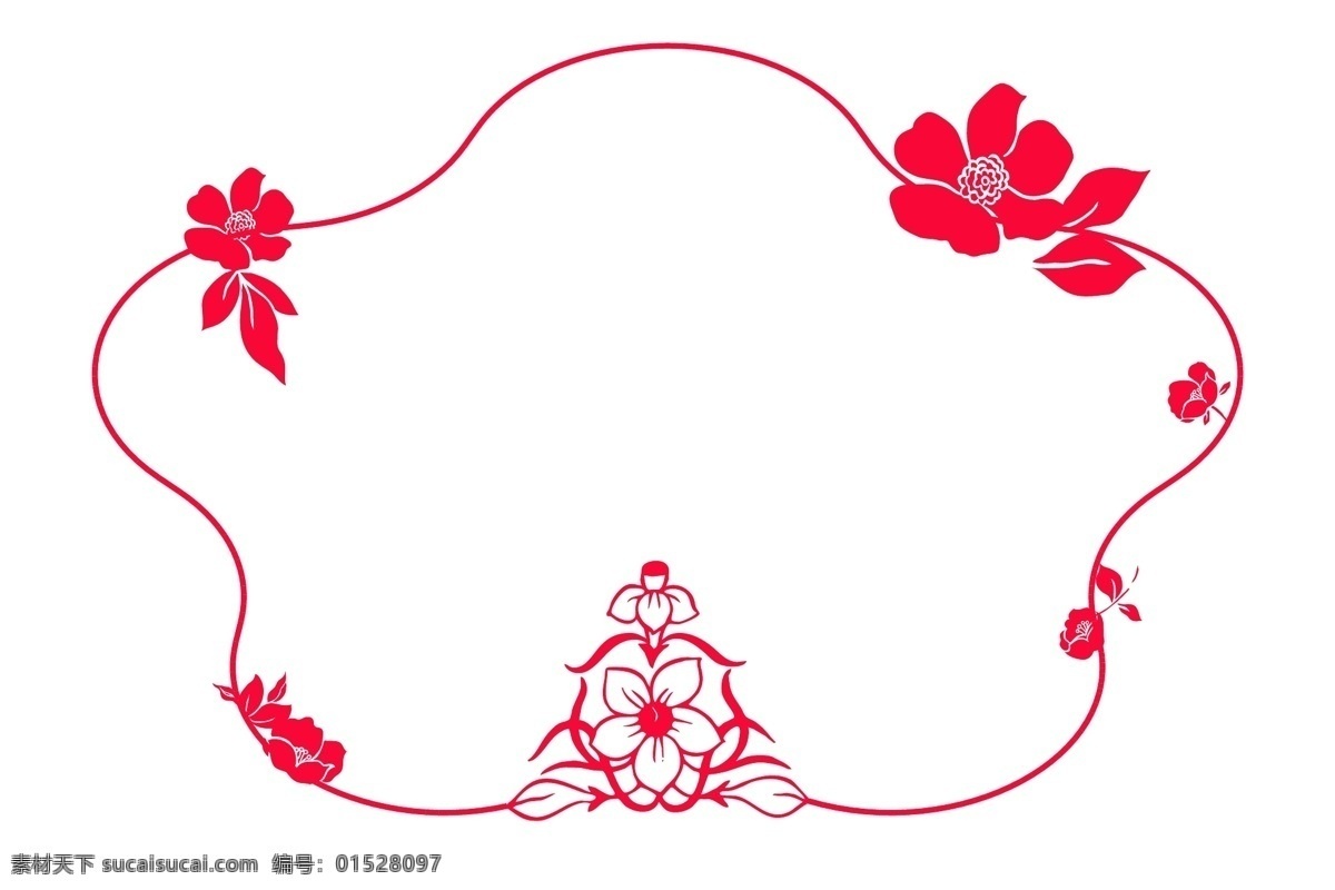 新年 手繪 卡通 鮮花 邊框 剪紙 花朵 紅色 鮮花邊框 新年2019 農(nóng)歷新年 新年快樂