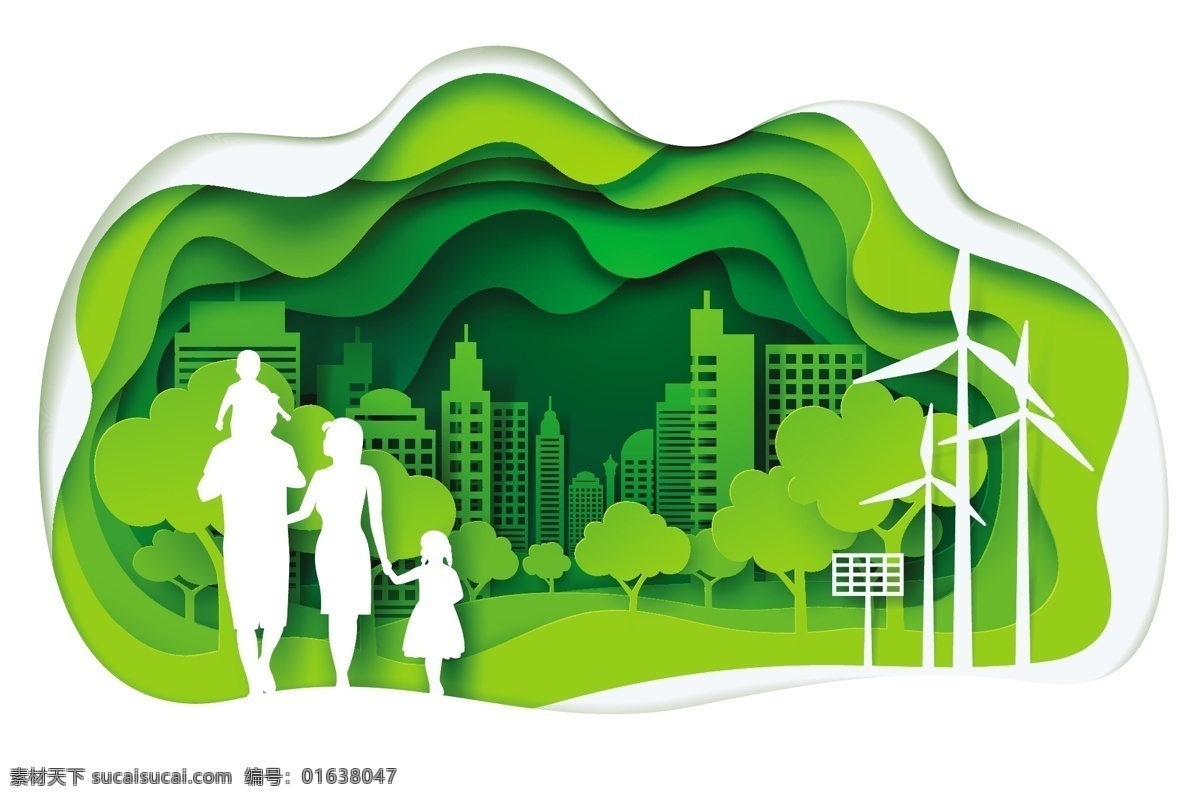 绿色生态 城市 家庭 剪影 矢量图 绿色 生态 环保 标志图标 其他图标