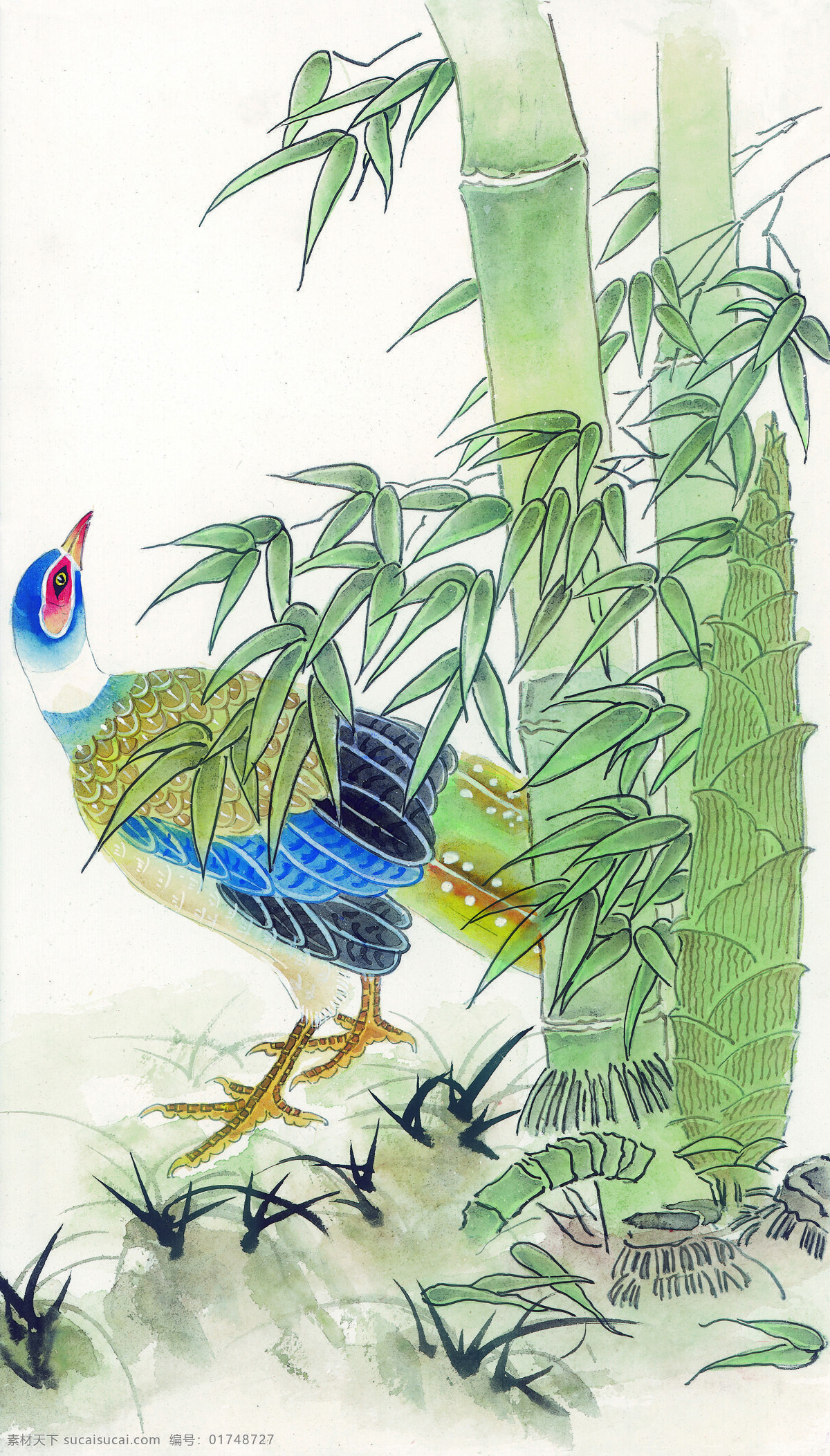 竹林 鸟 彩绘 古代文化 绿色竹子 彩绘艺术 文化艺术