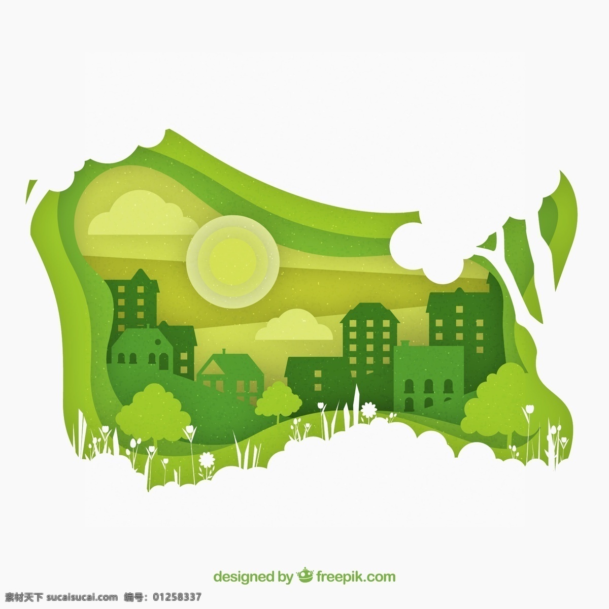 綠色 森林 城市 剪貼 畫 風(fēng)景 創(chuàng)意 剪貼畫 矢量 高清圖片