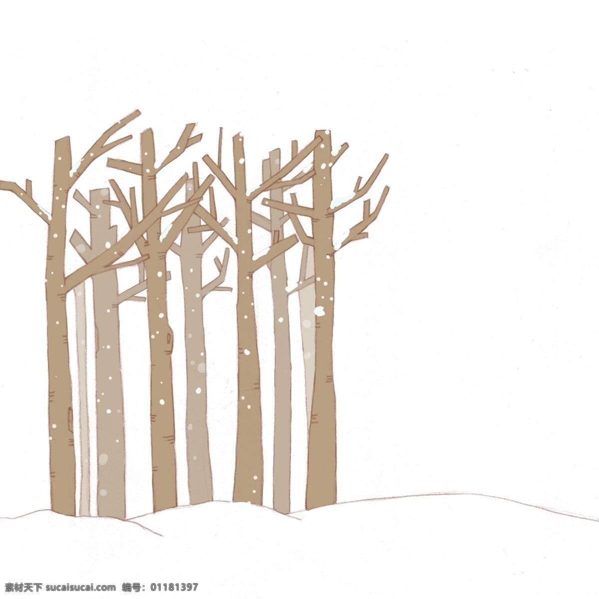 手绘 冬季 树木 下雪 商用 树 冬天