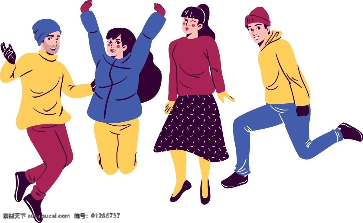 跳躍 青年 男女 青春 活力 秋季 冬季 創(chuàng)意 矢量 高清圖片