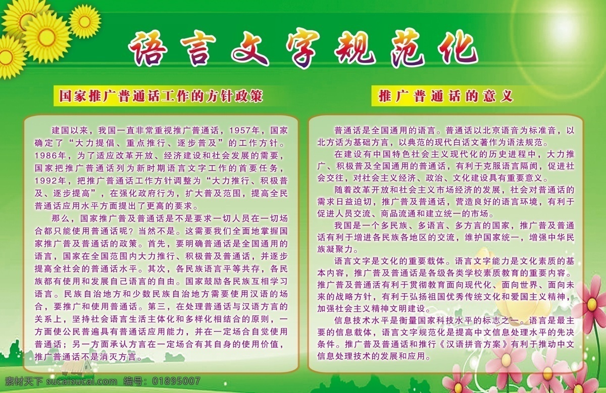 語(yǔ)言文字 規(guī)范化 語(yǔ)言 宣傳 文字 推廣 普通話 意義 規(guī)范 工作 展板模板 廣告設(shè)計(jì)模板 源文件