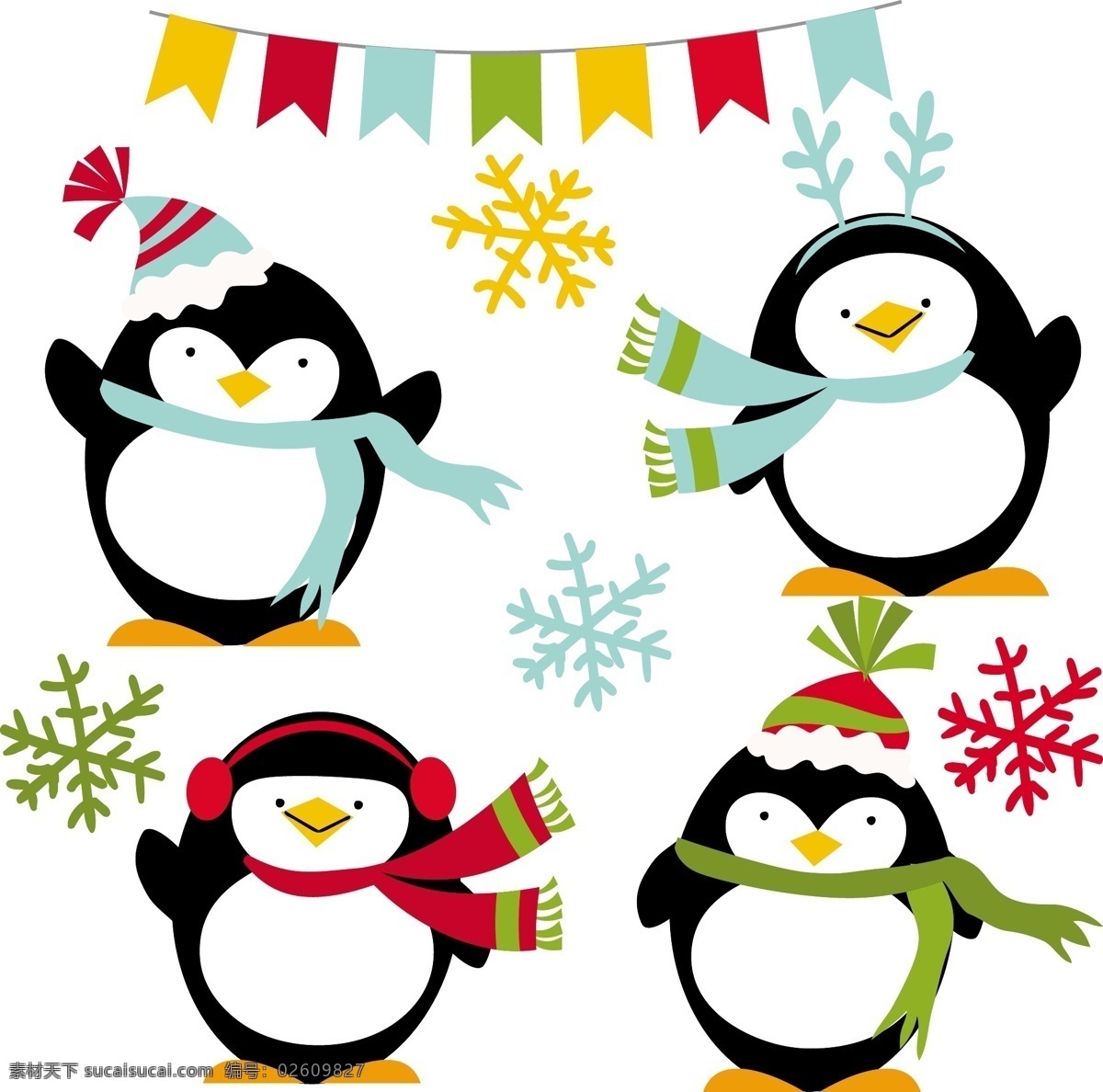 冬天 快乐 企鹅 自然 国旗 动物 冬天快乐 雪花 旗帜 冷 围巾 季节 豆豆 白色