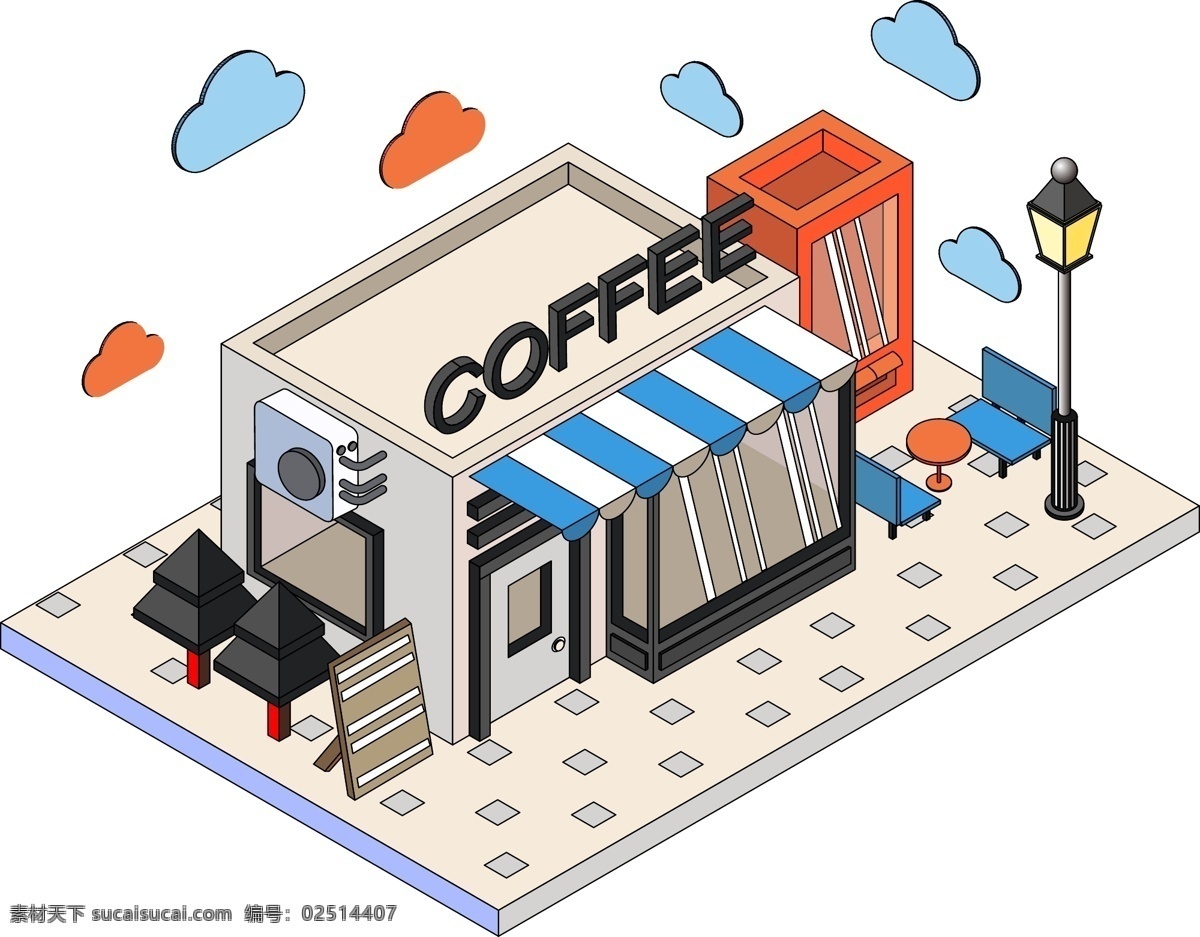 商用 矢量 d 風(fēng)格 咖啡店 建筑 元素 海報(bào)素材 2.5d 2.5d風(fēng)格