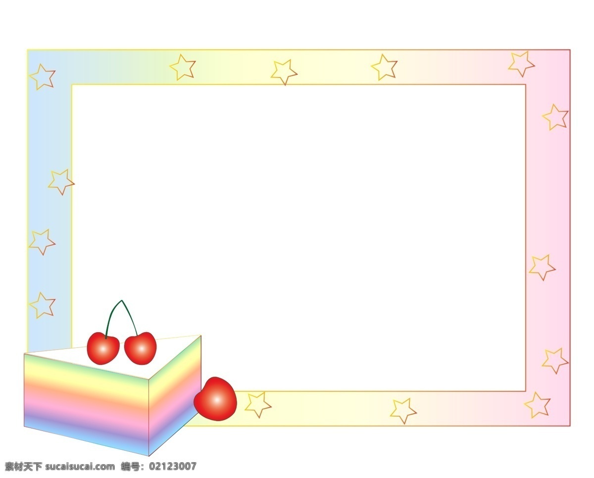 卡通 樱桃 边框 插画 红色的樱桃 樱桃树枝 掉落的樱桃 蛋糕上的樱桃 星星边框 正方形边框 夹心的蛋糕