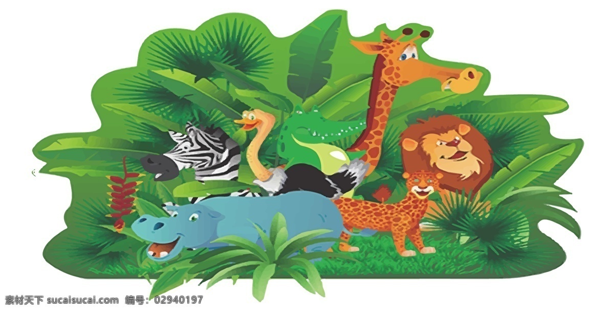手绘 风格 动物 系列 贴图 手绘风 动物手绘 卡通 卡通动物 卡通河马 卡通长劲鹿 卡通麋鹿 卡通狮子 分层