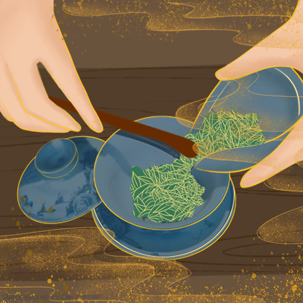 茶叶 意境 赏茶插画 系列插画 分茶 中国风 包装设计