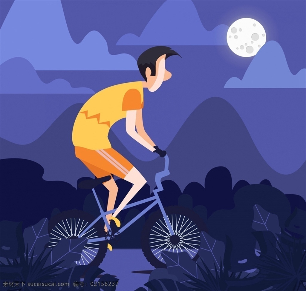 夜晚 騎 行 男子 無表情 創(chuàng)意 騎行 單車 矢量 高清圖片