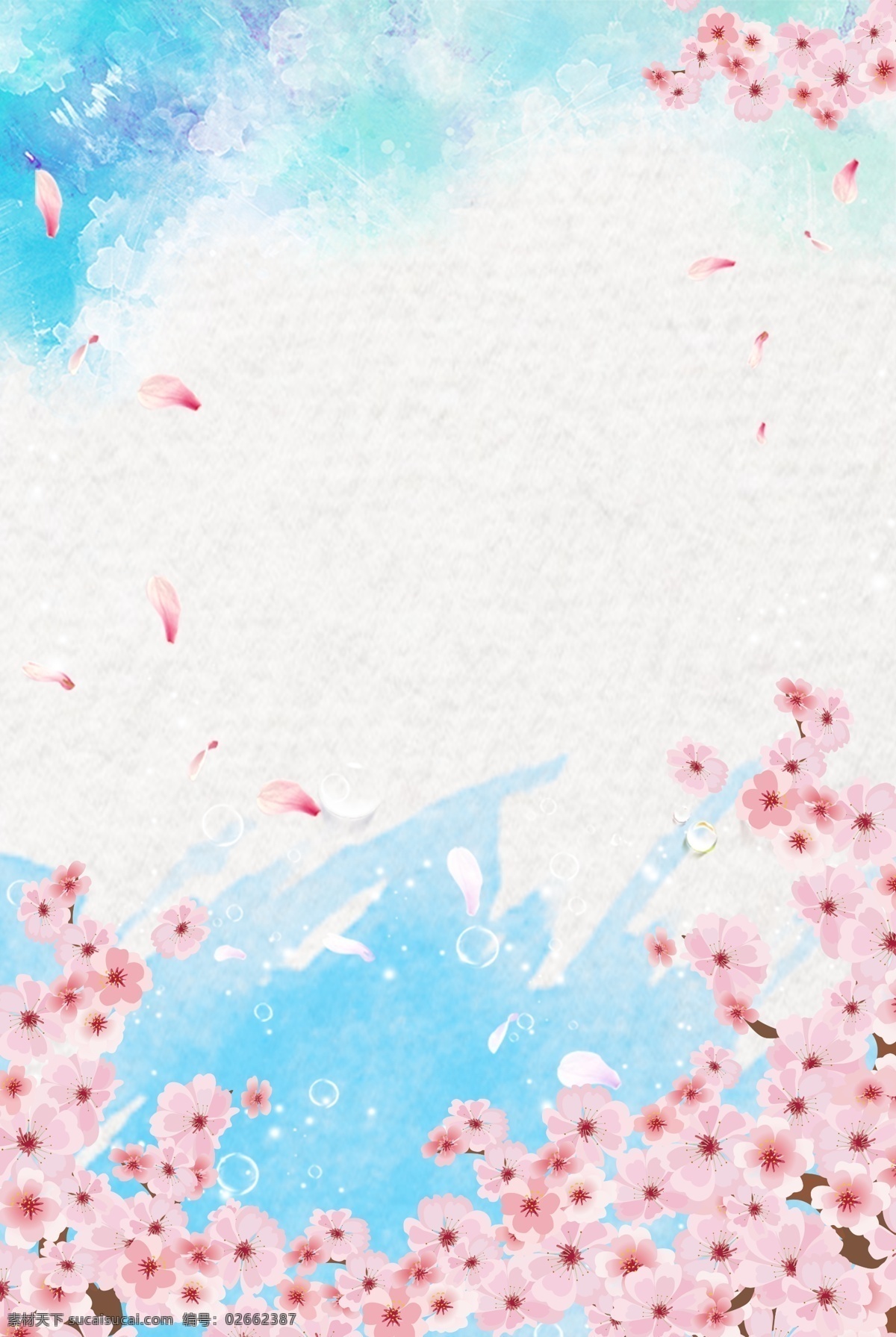 清新 蓝色 水彩 漂浮 樱花 花瓣 广告 背景