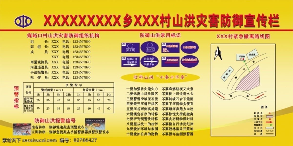 山洪 災(zāi)害 防御 宣傳欄 黃色