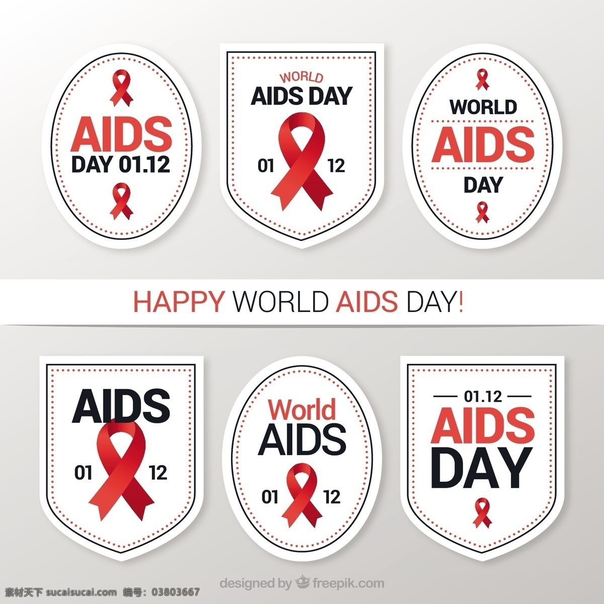 带 红丝 世界 艾滋病 日 六 包 白色 贴纸 丝带 医疗 徽章 红色 人力 平板 慈善 平面设计 十二月 装饰 支持 生活 护理