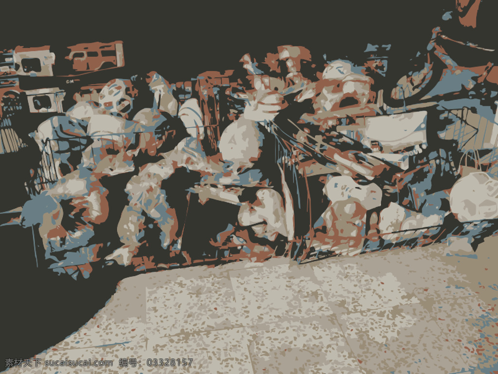 叙利亚 中国 常见 垃圾堆 2010 捐赠 垃圾 旅行 照片 自动绘制图像 转换 jonphillips 桩 木柄长矛 流线的 插画集