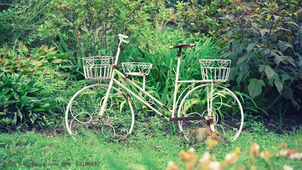 花园 自行车 花篮 草地 风景图片 风景 自然景观 自然风景