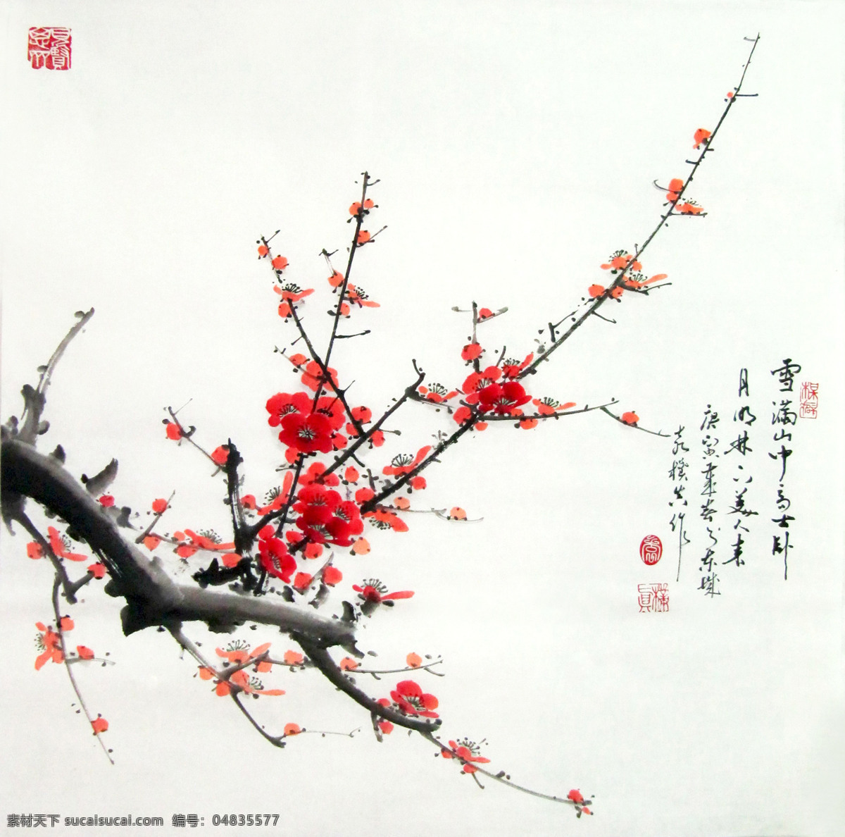 雪地紅美人 美術(shù) 繪畫 中國(guó)畫 水墨畫 彩墨畫 梅花畫 梅花 紅梅 鮮艷 清芳 花枝 書法 印章 國(guó)畫藝術(shù) 梅花國(guó)畫專輯 繪畫書法 文化藝術(shù)