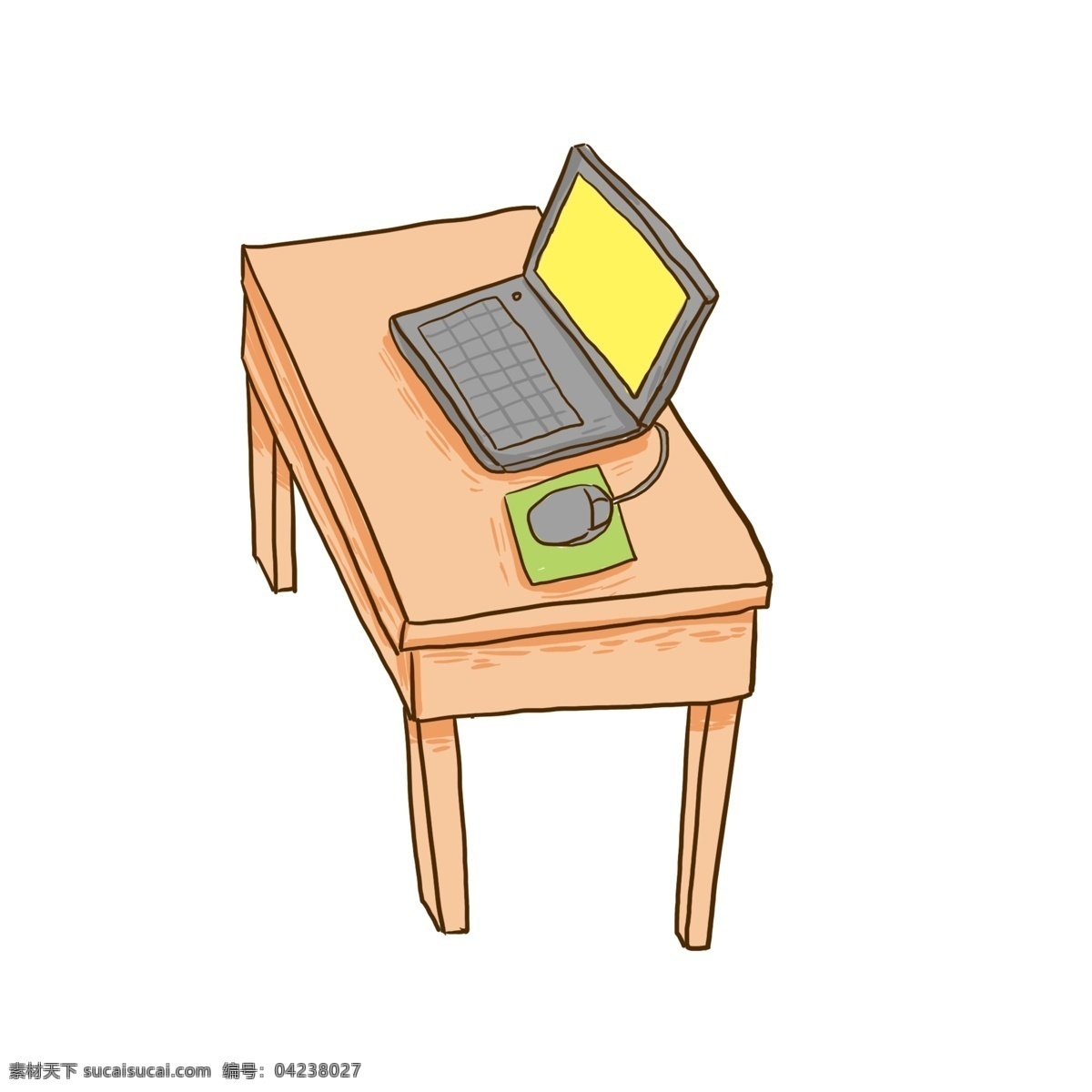 手绘 电脑 电脑桌 漫画 卡通 桌子 鼠标 插画 漫画风