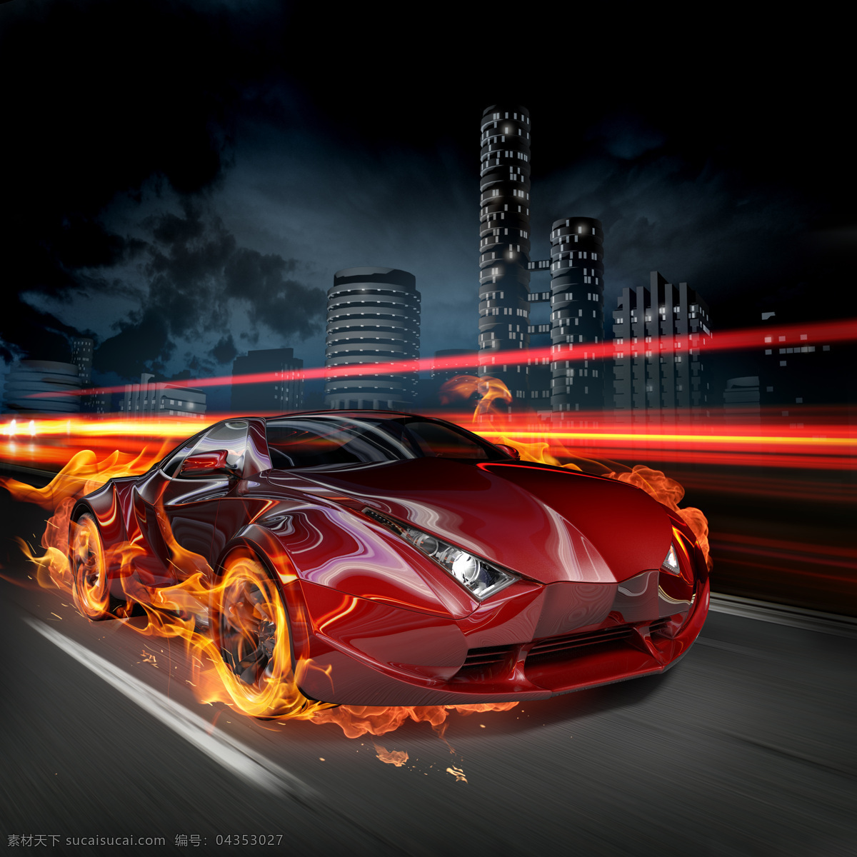 超酷 跑车 火焰 包围 透明 3d设计