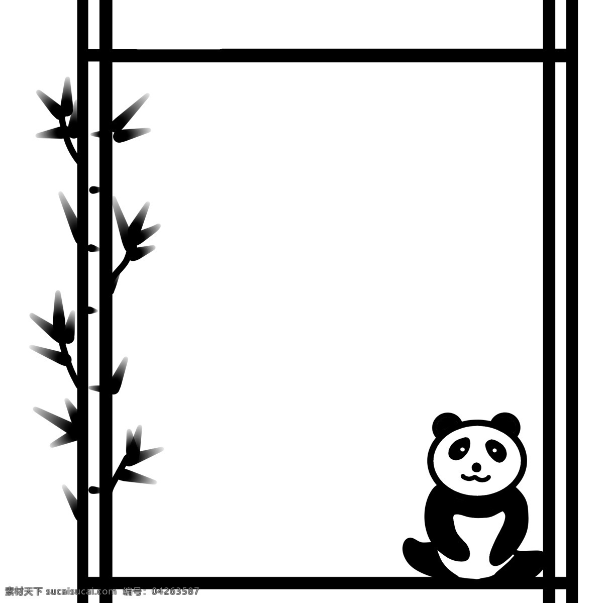 珍稀 动物 大熊猫 卡通 黑白 竹子 边框