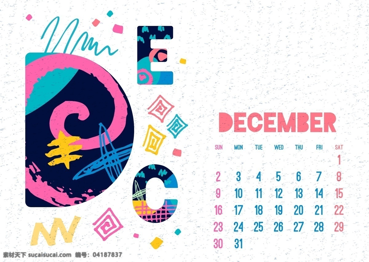 月份 2018 年 日历 矢量 潮流 节日 艺术 矢量素材 彩色 星球 卡通 幻彩 日程 设计素材 平面素材