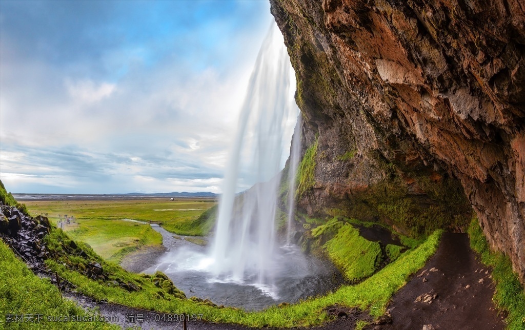 冰岛瀑布 冰岛 瀑布 大山 山 天空 云朵 蓝天 草地 树木 草原 峡谷 大自然 自然风景 自然风光 自然景观
