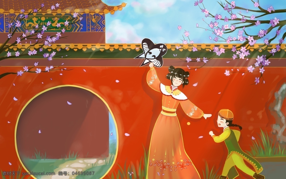 人物 城墻 國風 古風 插畫 背景 古風背景 分層