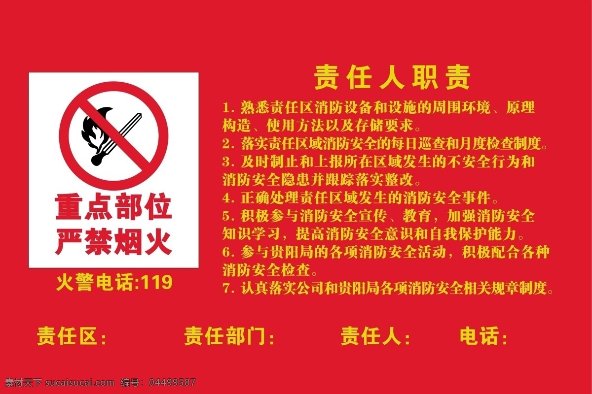 重點 防火 部位 防火提示牌 消防安全 嚴禁煙火 標識牌 責任人職責