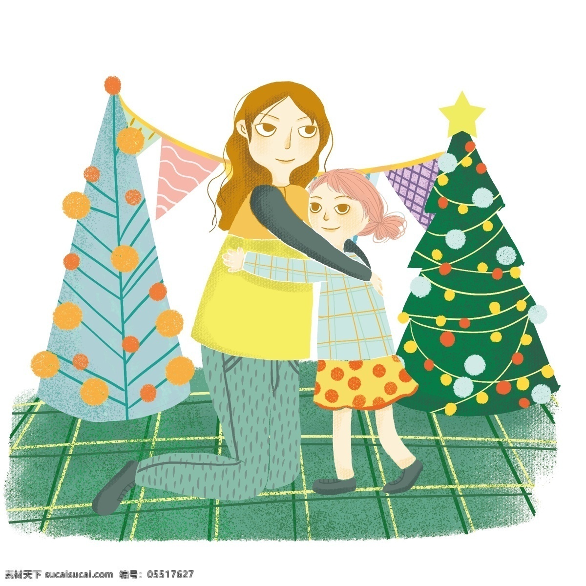 卡通 手绘 收到 礼物 女孩 美丽 圣诞树 创意 海报 创意海报 圣诞节 创意设计 卡通手绘 水彩 彩色 节日 美丽的圣诞树 装饰 开心