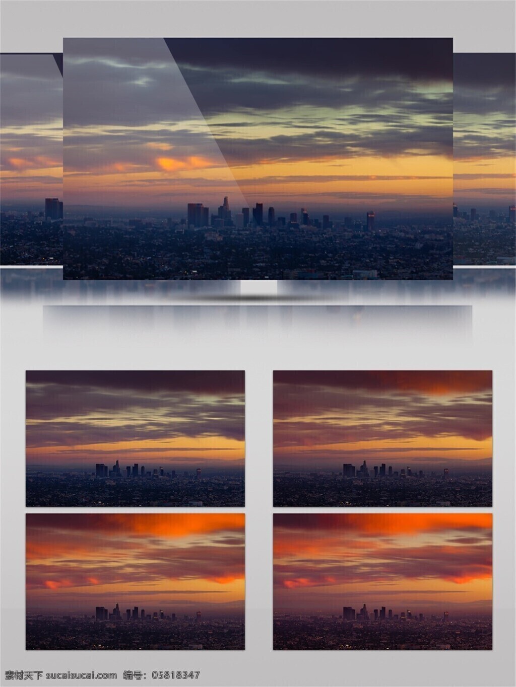 魅力 洛杉矶 日出 时分 景色 视频 唯美 云层 云朵 天空 建筑物 霞光 橙色云 城市景观 高空