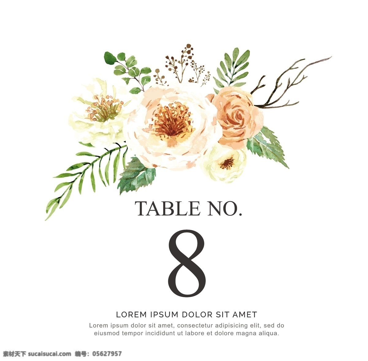 水彩 花卉 婚礼 桌号 卡 桌号卡 树枝 婚礼桌号 广告海报设计 名片卡片