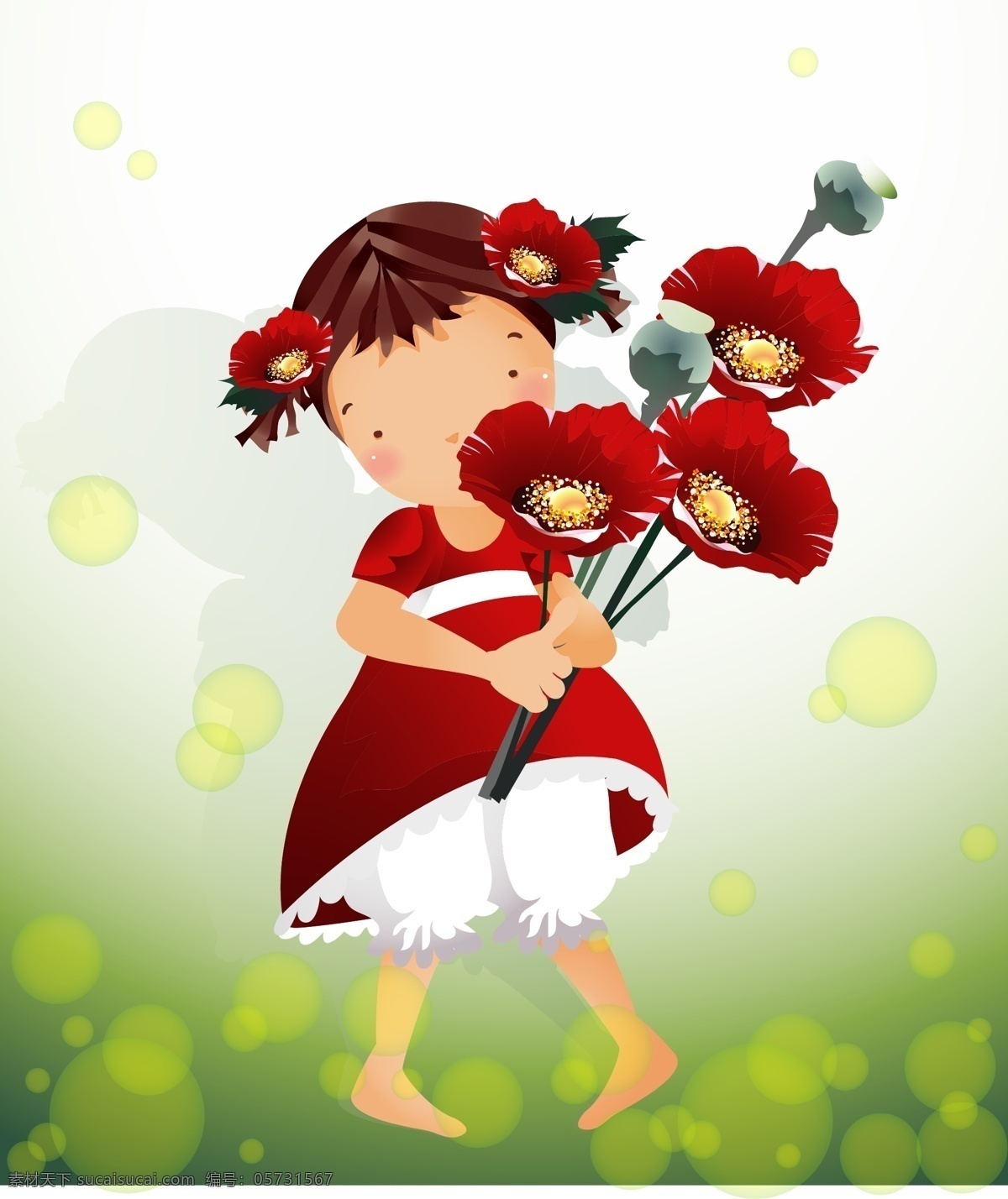 可愛 卡通 免費模版下載 免費素材 女孩 漂亮的花 矢量圖 其他矢量圖