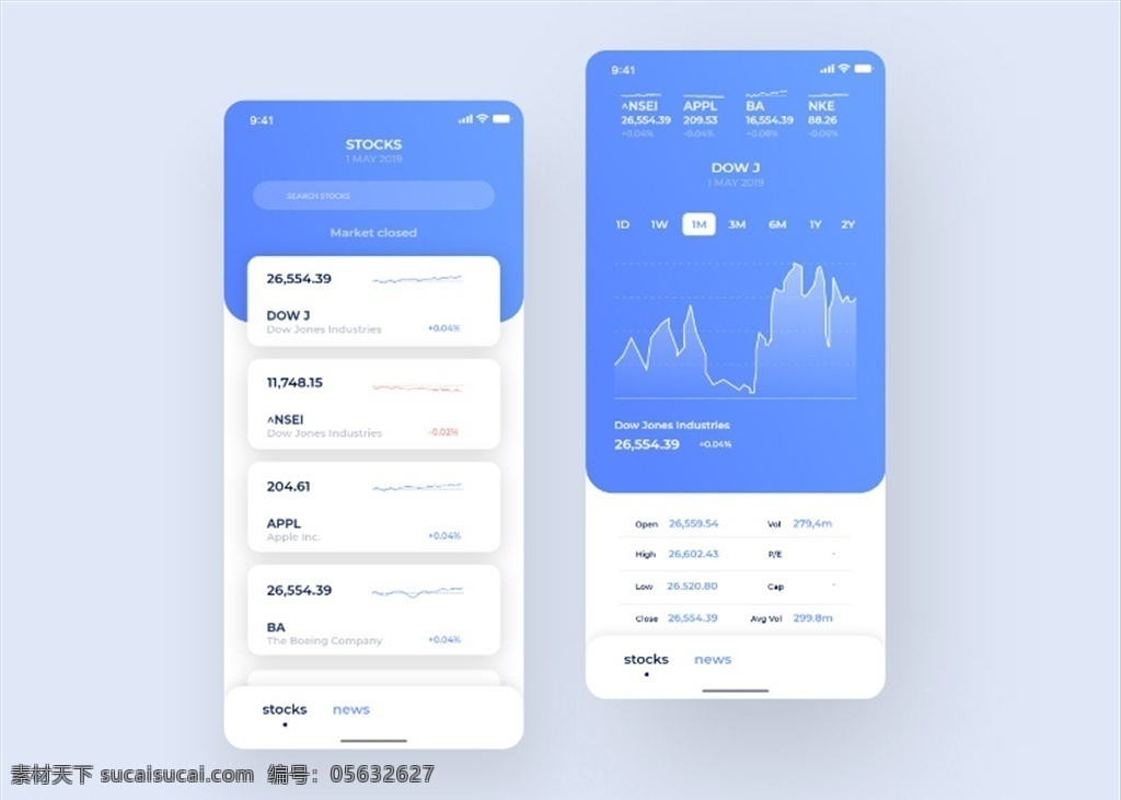 xd 数据 走势图 股票 蓝色 ui ui设计 列表页 数据页 app 简洁 源文件 分层