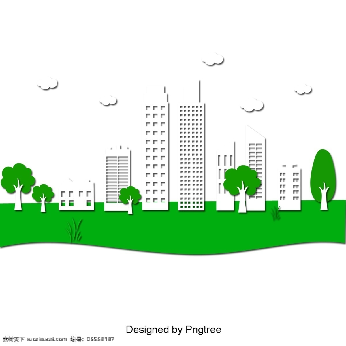 绿色 城市 高层建筑 创意设计 材料 塔楼 草坪 白色 美丽 道路 颜色 水彩 绘画