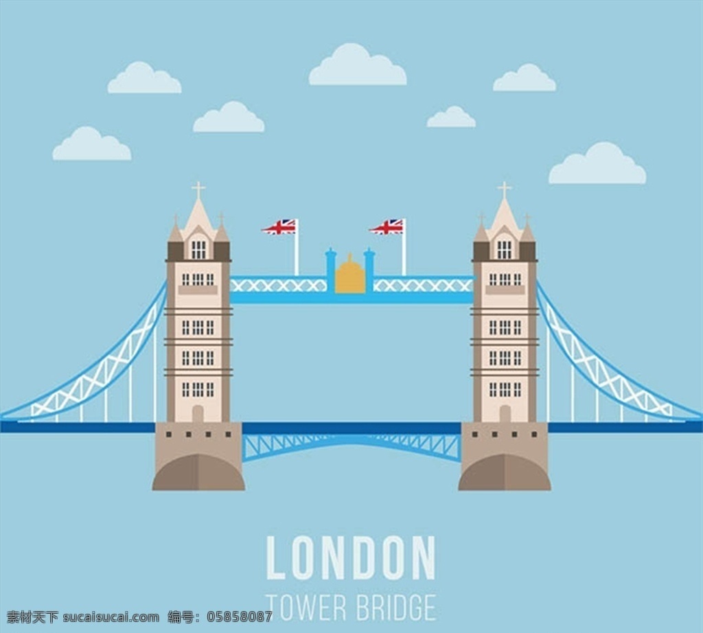 伦敦 塔桥 矢量 云朵 英国国旗 英国 伦敦塔桥 建筑 高清图片