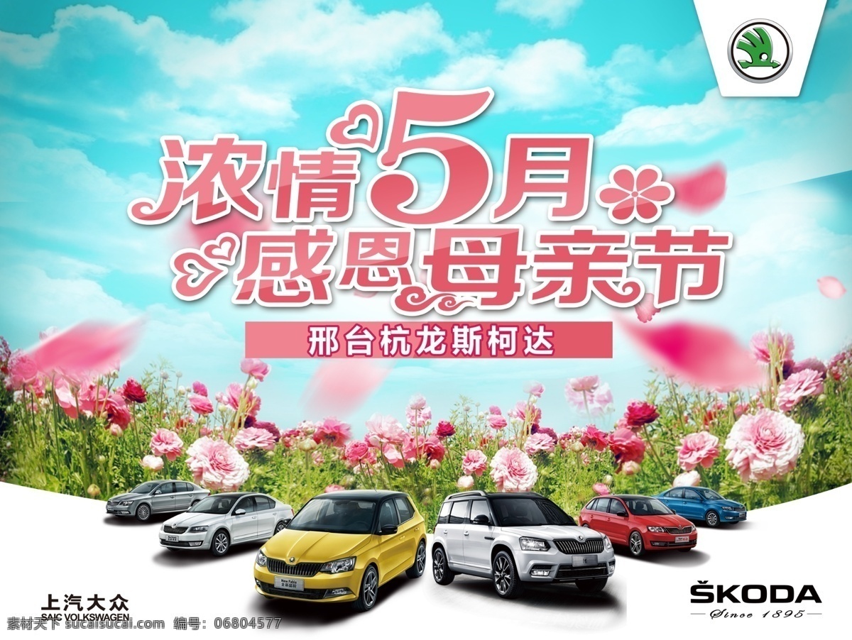 濃情5月 感恩母情節(jié) 母親節(jié) 感念 康乃馨 斯柯達全車系 藍天白云 青色 天藍色