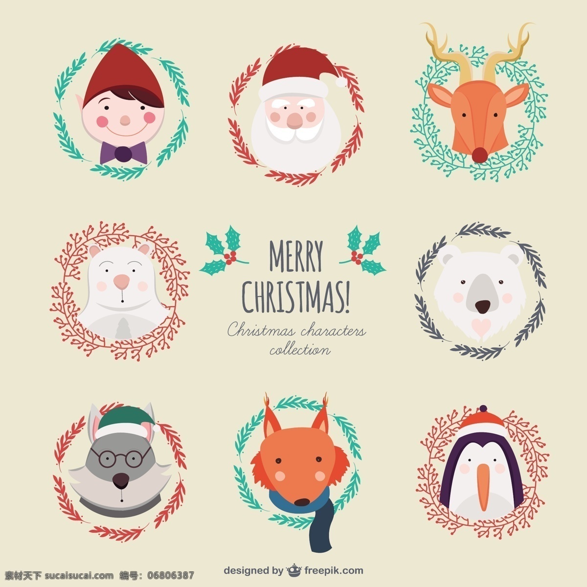 可爱 圣诞 人物 收藏 圣诞节 动物 圣诞快乐 冬天快乐 圣诞老人 克劳斯 性格可爱 熊 庆祝节日 鹿 狐狸 企鹅 节日快乐 可爱的人物 精灵 白色