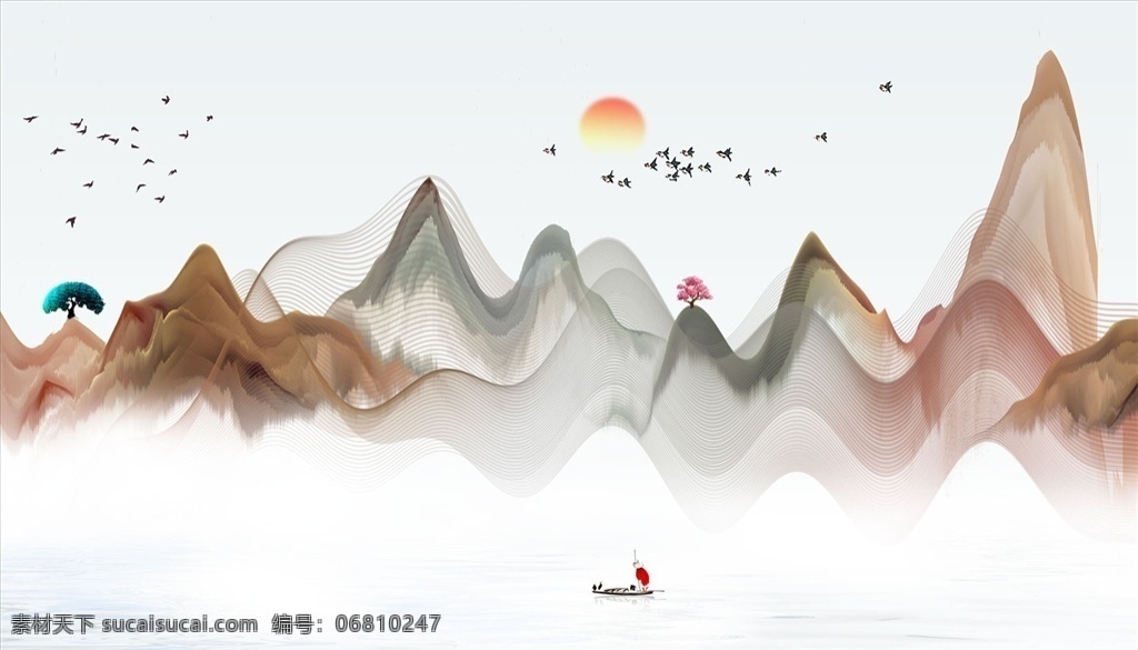 樹 飄帶 小船 太陽(yáng) 背景墻圖片 背景墻 電視背景墻 現(xiàn)代背景墻 簡(jiǎn)約背景墻 分層