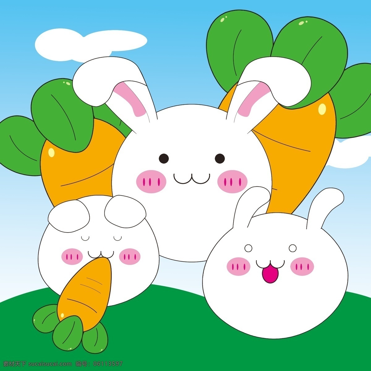 卡通 可爱 小 白兔 胡萝卜 小白兔 黄色 白色 绿色 动漫动画 动漫人物