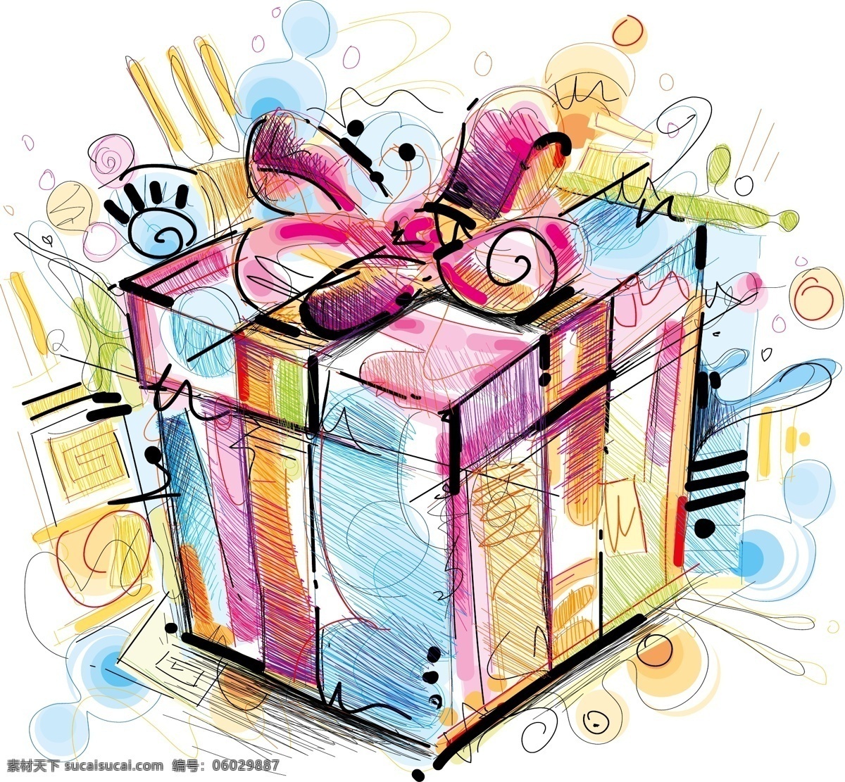 手绘 个性 礼物 插画 时尚 彩色 特色 礼盒