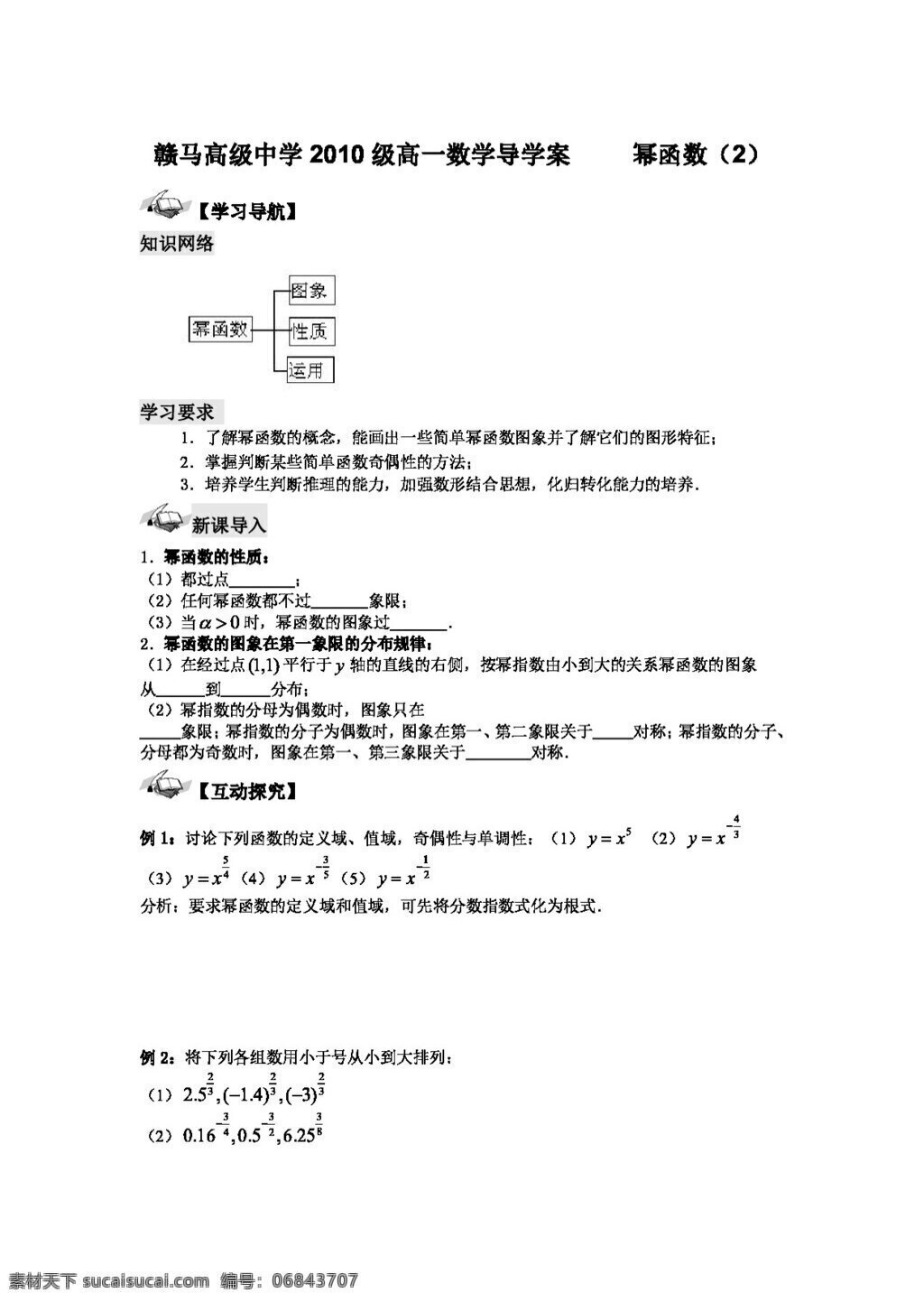 數學 蘇 教 版 1011 學年 江蘇省 贛 馬 高級中學 高一 導 學 案 冪 函數 高考專區(qū) 蘇教版 學案