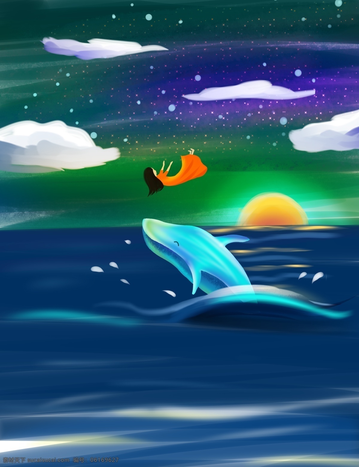梦幻 海洋 海豚 女孩 梦幻海洋 大海 梦 幻想 情感表达