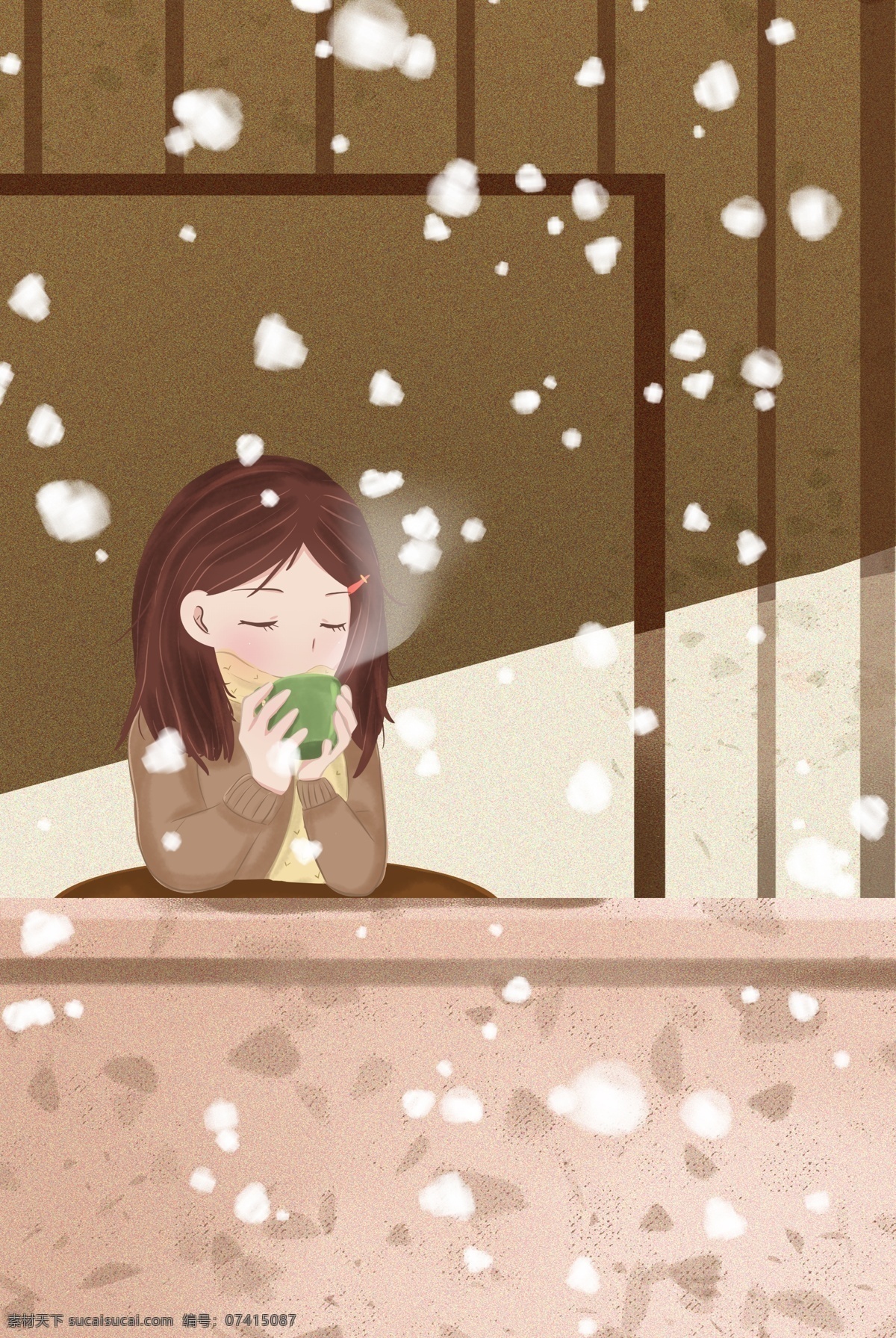 十二月 你好 家居 少女 休閑 時(shí)光 十二月你好 冬天 文藝 女孩 雪花 假期 插畫風(fēng) 海報(bào)