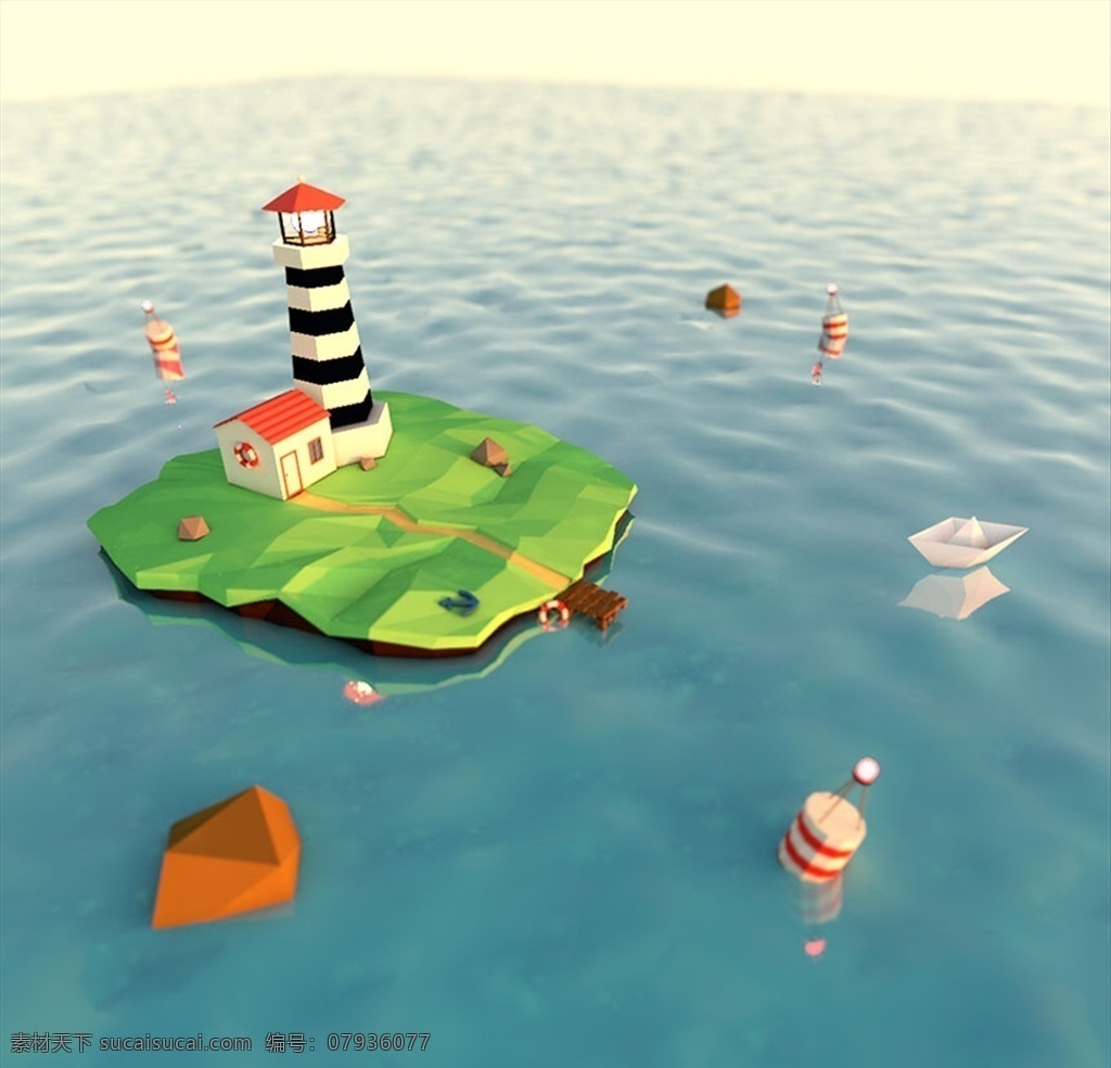 c4d 模型 海面 上 灯塔 房子 动画 工程 海面上 渲染 c4d模型 3d设计 其他模型